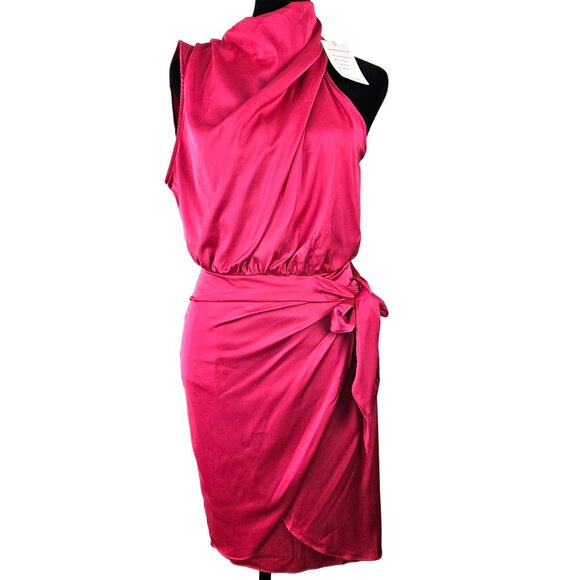 Zesica Womens Hot Pink Halter Neck Mini Dress Waist Tie Size Small Party Sexy - Picture 4 of 13